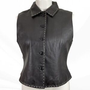 Vintage Saguaro black leather vest with contrast stitching Large